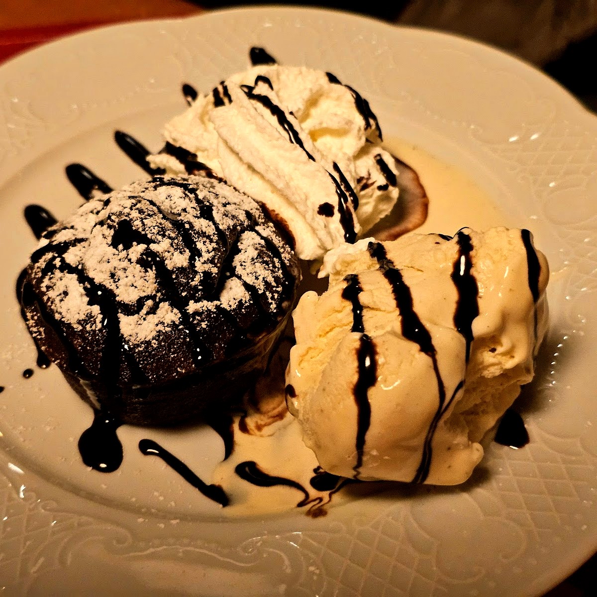 Chocolate dessert with ice cream