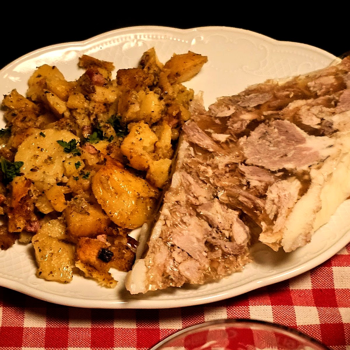 Roasted meat with golden potatoes